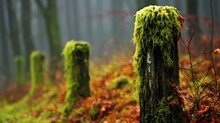 Fence Post Adorned With Moss
