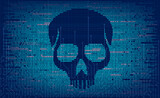 Fototapeta Łazienka - Computer code with a skull on the screen. Cybercrime and Internet virus. Stock vector illustration