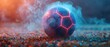 Soccer Ball in Neon Haze: A Mystical Kickoff. Concept Sports Photoshoot, Neon Aesthetic, Magical Theme, Soccer Ball, Mystical Atmosphere