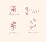 Fototapeta  - Wine art deco labels with lettering drawing in linear style on light background