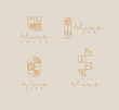 Wine art deco labels with lettering drawing in linear style on beige background