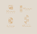 Fototapeta  - Wine art deco labels with lettering drawing in linear style on beige background