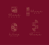 Fototapeta  - Wine art deco labels with lettering drawing in linear style on red background