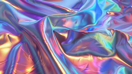 Poster - The background is an abstract iridescent cloth rendered in 3D.
