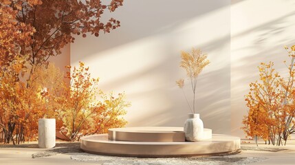 Poster - This is a rendering of a scene with a podium for displaying products in autumn.