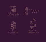 Fototapeta  - Wine art deco labels with lettering drawing in linear style on violet background
