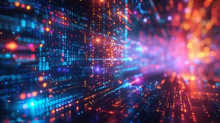 Sticker - Data visualization concept. Algorithms for machine learning. Analysis of information using technology data and binary code network illustrating connectivity, complexity, and data flood in our digital