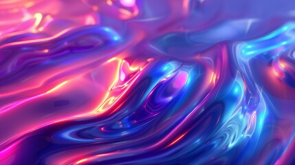 Poster - the graphic represents a fluid 3d render of an abstract fluid holographic iridescent neon curved wav