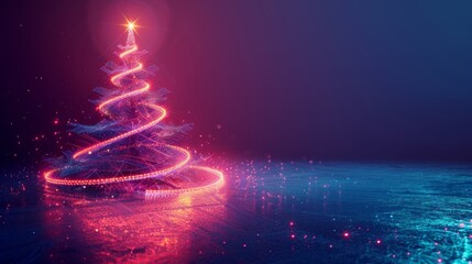 Poster - Wireframe Christmas tree render. Abstract holiday scene.
