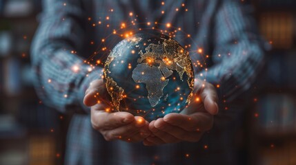 Poster - An international businessman with global data and network exchanges over the world