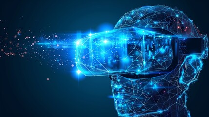Poster - Geometric wire outline illustration. Virtual reality glasses. Abstract modern structure with connections.