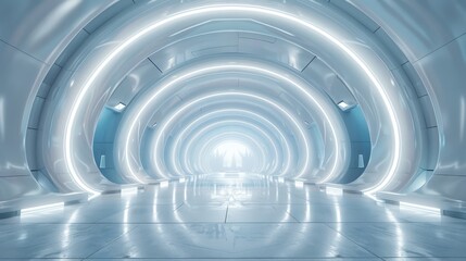 Canvas Print - The interior of a futuristic stage is empty. Modern sci-fi hi-tech background. 3D rendering.