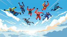 Skydivers Extreme Sport And Lifestyle Vector Illust