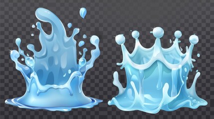 Poster - An ad for hydration in the shape of a crown with spray droplets side view isolated on transparent background. Realistic 3d modern illustration, clip art.