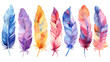 Hand-drawn watercolor feather set, generative Ai