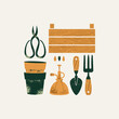 Garden tools collection. Retro style garden illustration. Vector illustration