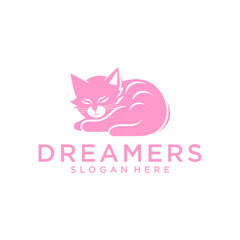 Sleeping cat, animal logo vector illustration