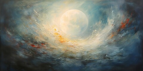 Wall Mural - oil drawing painting of a moon in the sky. graphic art canvas in dark blue colors illustration. outd