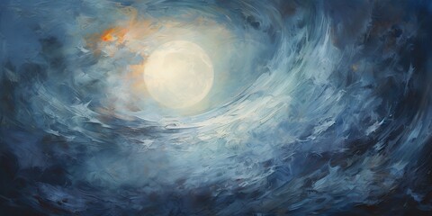 Wall Mural - oil drawing painting of a moon in the sky. graphic art canvas in dark blue colors illustration. outd
