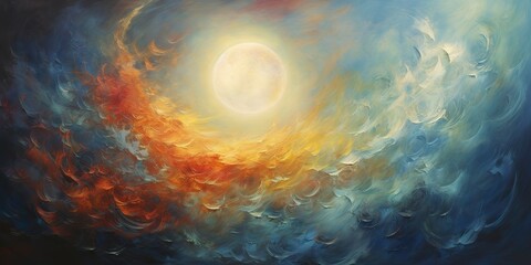Wall Mural - oil drawing painting of a moon in the sky. graphic art canvas in dark blue colors illustration. outd