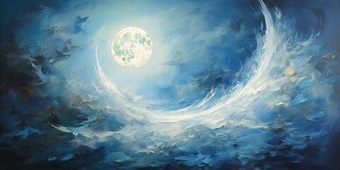 Wall Mural - oil drawing painting of a moon in the sky. graphic art canvas in dark blue colors illustration. outd