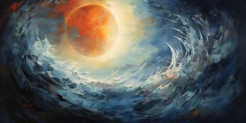 Wall Mural - oil drawing painting of a moon in the sky. graphic art canvas in dark blue colors illustration. outd