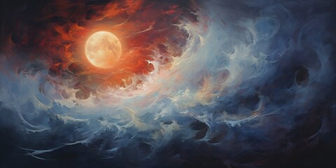 Wall Mural - oil drawing painting of a moon in the sky. graphic art canvas in dark blue colors illustration. outd