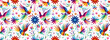 Big collection of traditional elements of Mexican pattern Otomi, flowers, leaves, birds, animal