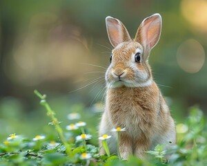 Bunny with ears perked, alert and adorable