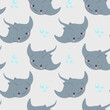 Seamless pattern with electric stingray and bubbles, for children. For textile design, wallpaper, wrapping paper, scrubbing, children's parties. Vector illustration of flat.