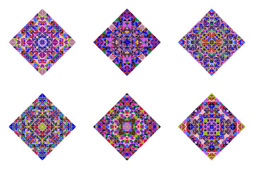 Poster - Ornate tiled mosaic square shape set - abstract  polygonal vector element with triangles