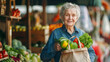 Happy senior woman buying fruits and vegetables at the market