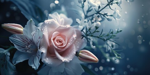 Poster - Detailed shot of flower with dew drops. Ideal for nature themes
