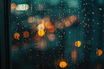 Poster - A rain-covered window with raindrops. Perfect for weather-related designs