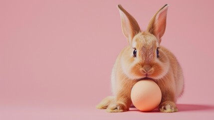 Poster - A cute brown rabbit sitting next to a colorful egg. Perfect for Easter-themed designs