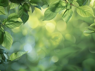 Wall Mural - Summer background, green tree leaves on blurred background