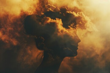 Poster - A woman's face obscured by a cloud of smoke, suitable for various concepts and designs