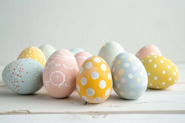 Fototapete - Colorful eggs displayed on a table, perfect for Easter themes