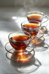 Poster - Three cups of tea on a table, suitable for food and beverage concepts