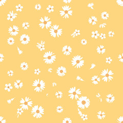 Canvas Print - seamless pattern with daisy flower on yellow background vector. Cute floral print.