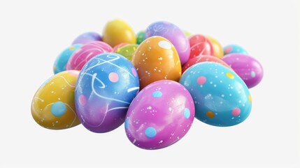 Poster - Brightly colored Easter eggs on a white background, perfect for Easter holiday designs