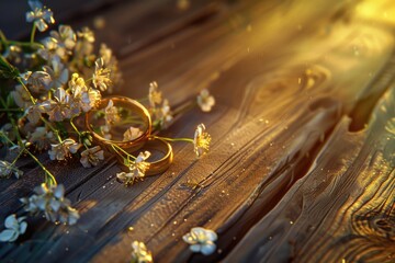Poster - Colorful flowers arranged on a rustic wooden table. Perfect for floral arrangements and interior design concepts