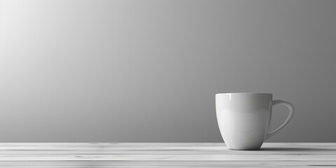 Poster - A simple white coffee cup on a wooden table, perfect for any coffee-related project