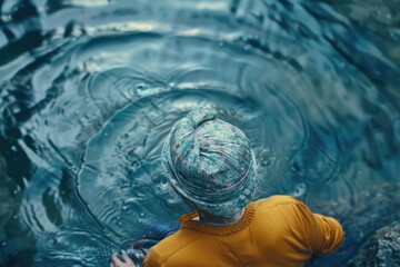 Poster - A person wearing a yellow shirt and a blue hat. Suitable for various concepts