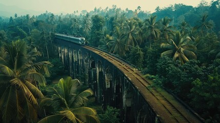 Wall Mural - Train on the bridge in the jungle forest