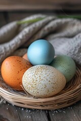 Poster - Fresh eggs in a rustic setting, perfect for farm or food concepts