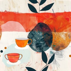 Aufkleber - A painting of a tea cup and saucer, suitable for various designs and projects