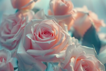 Poster - Close up of a bunch of pink roses, ideal for romantic designs