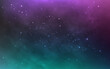 Green galaxy with white stars. Magic cosmos with purple clouds. Glowing nebula with stardust. Bright starry universe. Color outer space. Cosmic background. Vector illustration.
