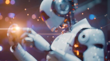 Poster - A robotic android firmly holds an object in its hand, displaying its remarkable dexterity and precision, An AI robot defending against cyber attacks, AI Generated